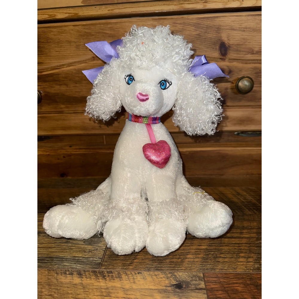 Gund Poodletudes White‎ Plush Poodle Dog Purple Bows Heart 13097 10 Inch